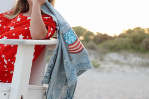 AMERICAN DREAM {sequin flag} • denim jacket (women + kids)