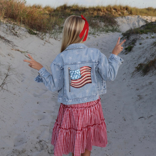 AMERICAN DREAM {sequin flag} • denim jacket (women + kids)