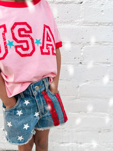 AMERICAN BEAUTY denim sequin shorts (women + kids) FLASH