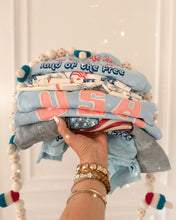 Load image into Gallery viewer, LAND OF THE FREE • tee (women + kids) BLUE (FLASH)