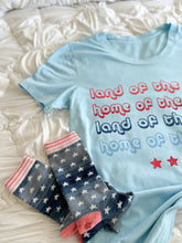 Load image into Gallery viewer, LAND OF THE FREE • tee (women + kids) BLUE (FLASH)
