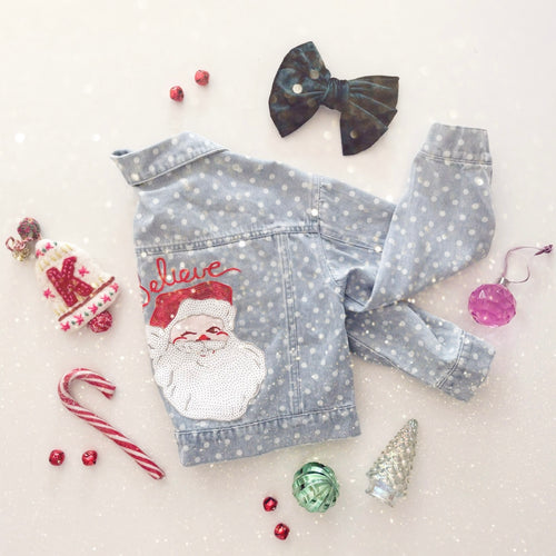 SEQUIN SANTA • kids denim jacket