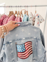 Load image into Gallery viewer, AMERICAN DREAM {sequin flag} • denim jacket (women + kids)