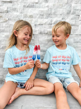 Load image into Gallery viewer, LAND OF THE FREE • tee (women + kids) BLUE (FLASH)