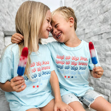 Load image into Gallery viewer, LAND OF THE FREE • tee (women + kids) BLUE (FLASH)