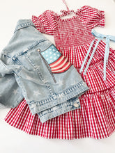 Load image into Gallery viewer, AMERICAN DREAM {sequin flag} • denim jacket (women + kids)
