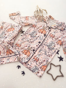 HOUSE IS HAUNTED • button down pj's (women) two-piece
