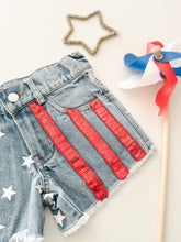 Load image into Gallery viewer, AMERICAN BEAUTY denim sequin shorts (women + kids) FLASH