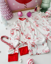 Load image into Gallery viewer, SANTA + BOWS• pajamas (baby, kids, youth)