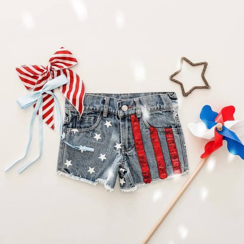 AMERICAN BEAUTY denim sequin shorts (women + kids) FLASH